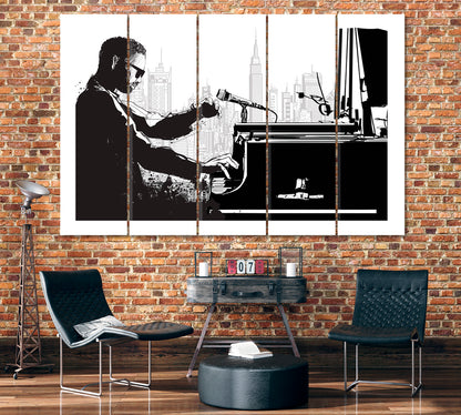Jazz Pianist in New York Canvas Print ArtLexy 3 Panels 36"x24" inches 