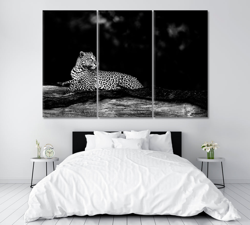 Leopard in Black and White Canvas Print ArtLexy 3 Panels 36"x24" inches 