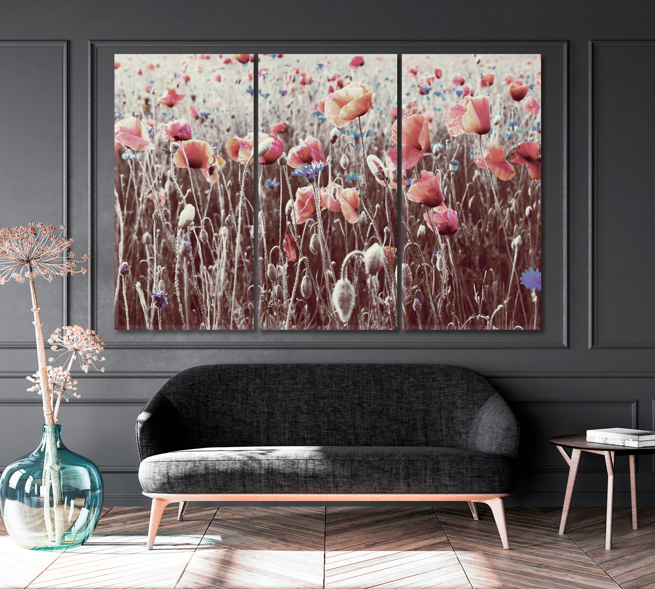 Wild Poppies Canvas Print ArtLexy 3 Panels 36"x24" inches 
