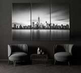 Lower Manhattan in Black and White Canvas Print ArtLexy 3 Panels 36"x24" inches 