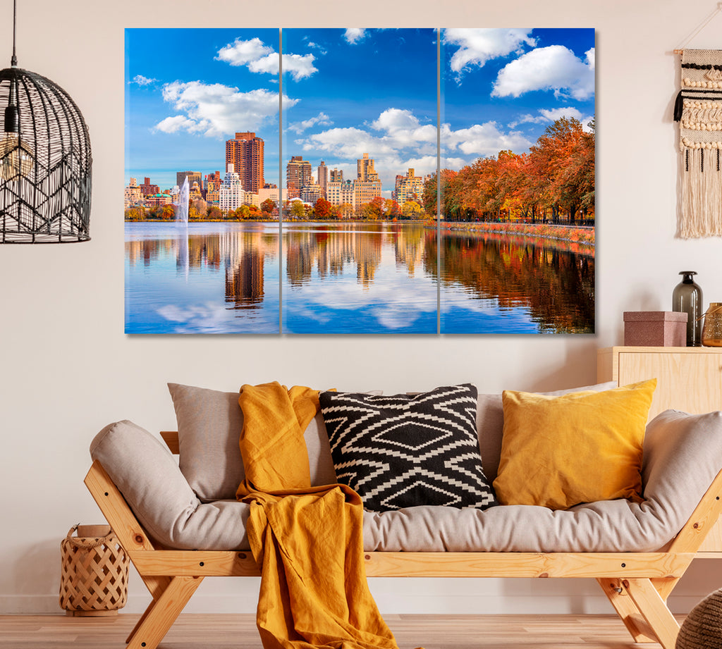 New York Central Park in Autumn Canvas Print ArtLexy 3 Panels 36"x24" inches 