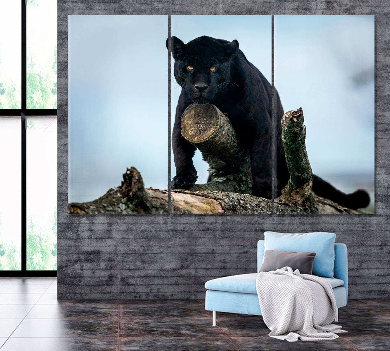 Black Jaguar in Forest Canvas Print ArtLexy 3 Panels 36"x24" inches 