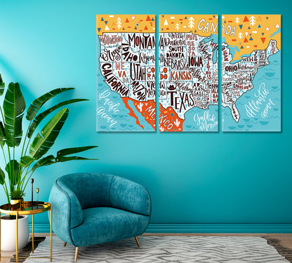 United States Map with States Canvas Print ArtLexy   