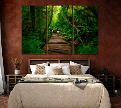 Asian Tropical Rainforest Canvas Print ArtLexy 3 Panels 36"x24" inches 