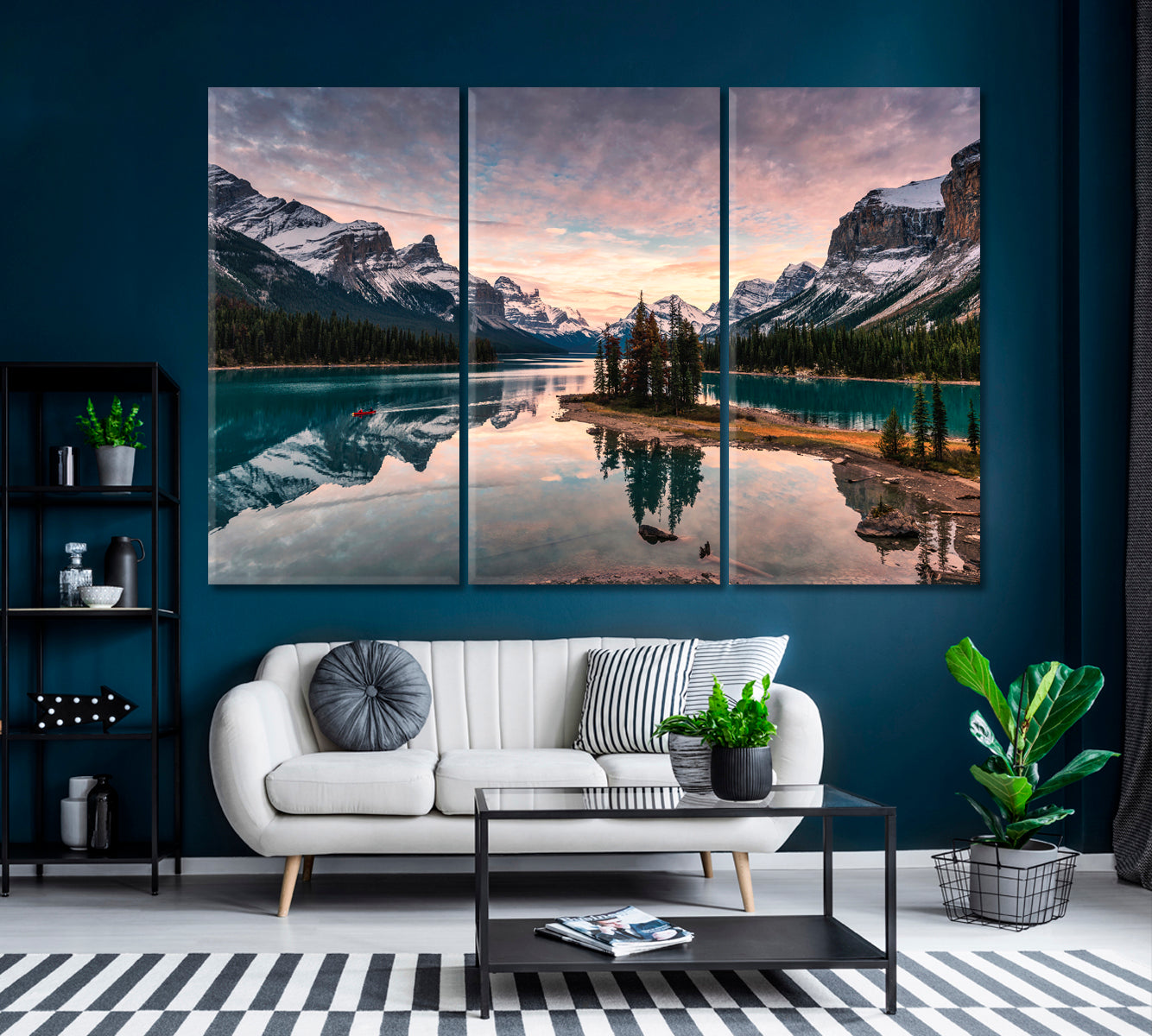 Maligne Lake and Spirit Island in Jasper National Park Canada Canvas Print ArtLexy 3 Panels 36"x24" inches 