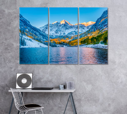 Maroon Bells Mountain Peaks Colorado Canvas Print ArtLexy 3 Panels 36"x24" inches 