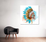 Skull with War Bonnet Canvas Print ArtLexy 1 Panel 12"x12" inches 