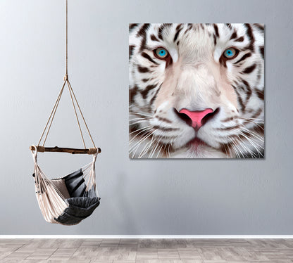 Oil Portrait of White Bengal Tiger Canvas Print ArtLexy 1 Panel 12"x12" inches 