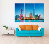 Pudong Skyline Shanghai China Canvas Print ArtLexy 3 Panels 36"x24" inches 