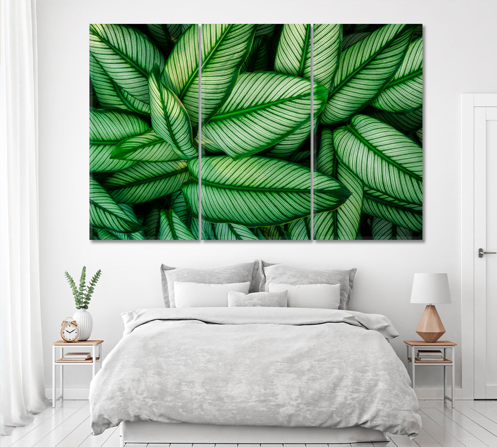 Tropical Green Leaves Canvas Print ArtLexy 3 Panels 36"x24" inches 
