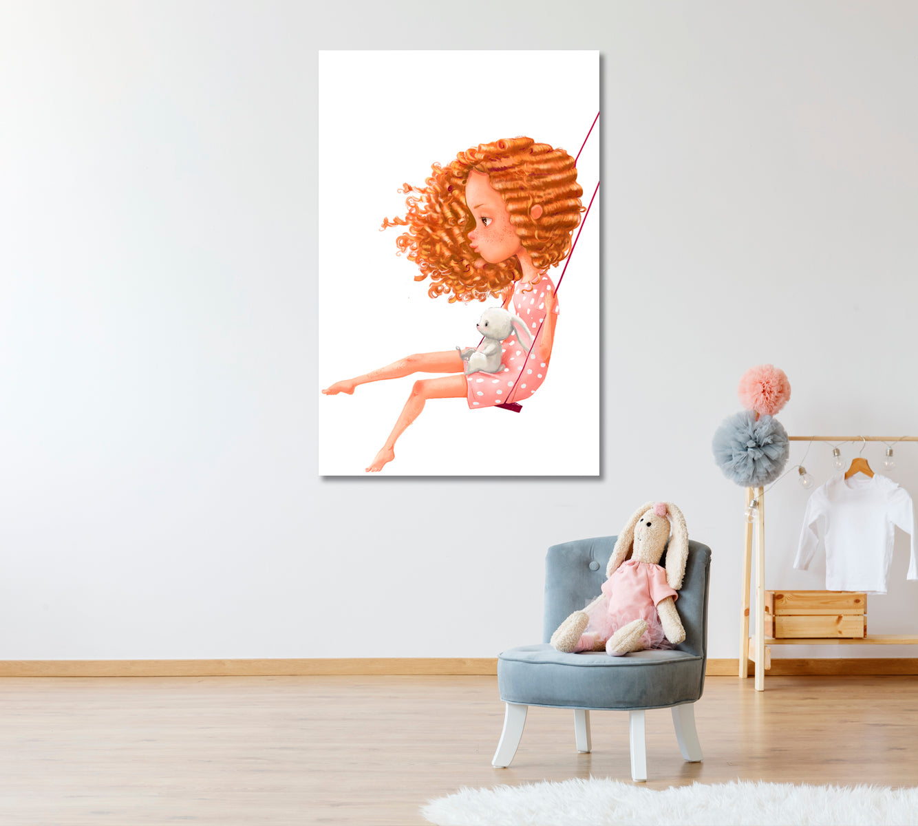Girl on Swing with Rabbit Canvas Print ArtLexy   