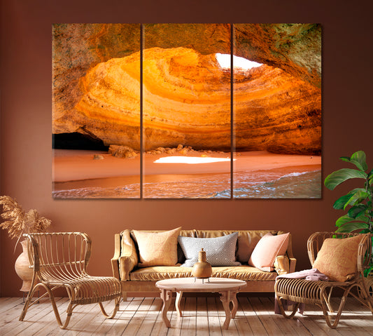 Benagil Cave in Algarve Portugal Canvas Print ArtLexy 3 Panels 36"x24" inches 