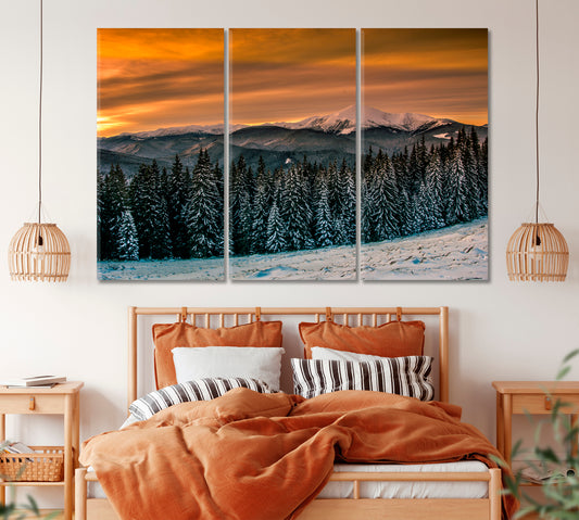 Beautiful Winter Mountains Landscape Canvas Print ArtLexy 3 Panels 36"x24" inches 