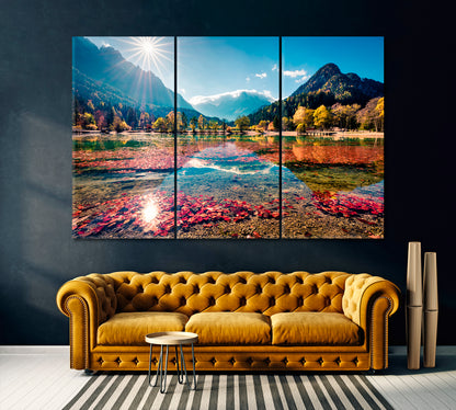 Jasna Lake in Autumn Julian Alps Slovenia Canvas Print ArtLexy 3 Panels 36"x24" inches 
