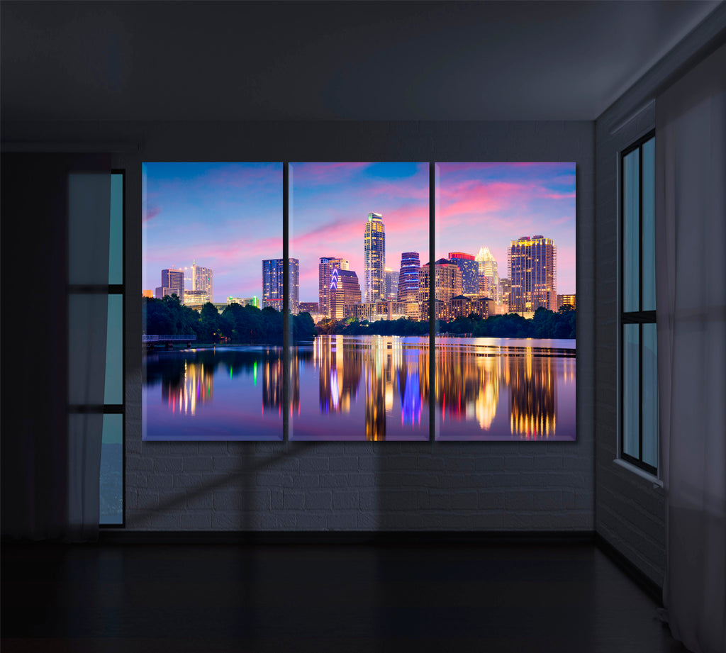 Austin Skyline at Night Canvas Print ArtLexy 3 Panels 36"x24" inches 