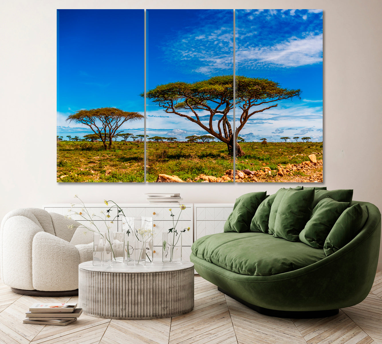 Ngorongoro Conservation Area. African Landscape Canvas Print ArtLexy 3 Panels 36"x24" inches 