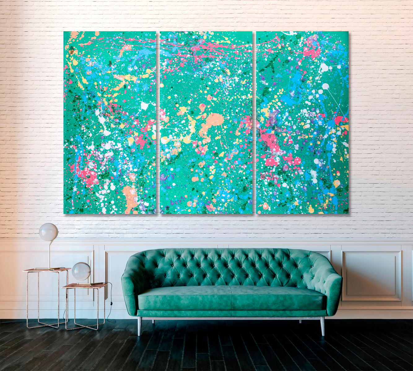 Abstract Colorful Splatter Ink Canvas Print ArtLexy 3 Panels 36"x24" inches 