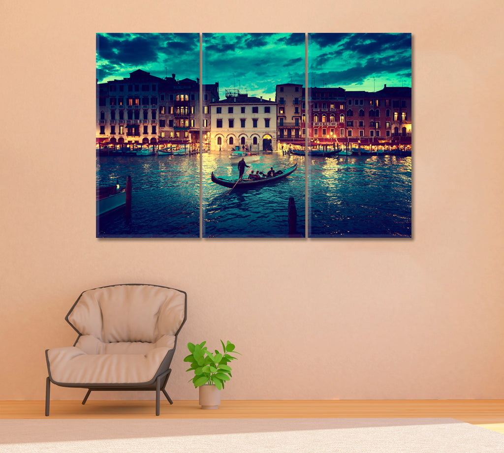 Grand Canal at Dusk Venice Italy Canvas Print ArtLexy 3 Panels 36"x24" inches 