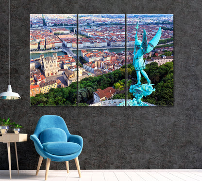 View of Lyon from Notre Dame de Fourviere Canvas Print ArtLexy 3 Panels 36"x24" inches 