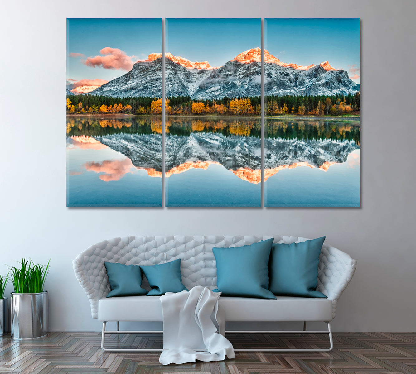 Mount Kidd Reflected In Wedge Pond Alberta Canada Canvas Print ArtLexy 3 Panels 36"x24" inches 