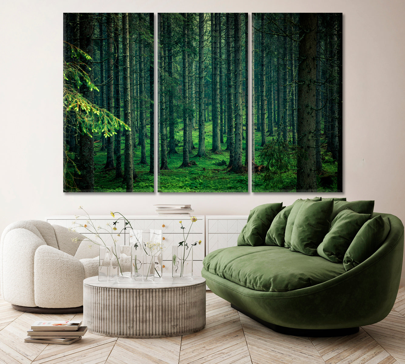 Beautiful Moody Forest in Slovenia Canvas Print ArtLexy 3 Panels 36"x24" inches 