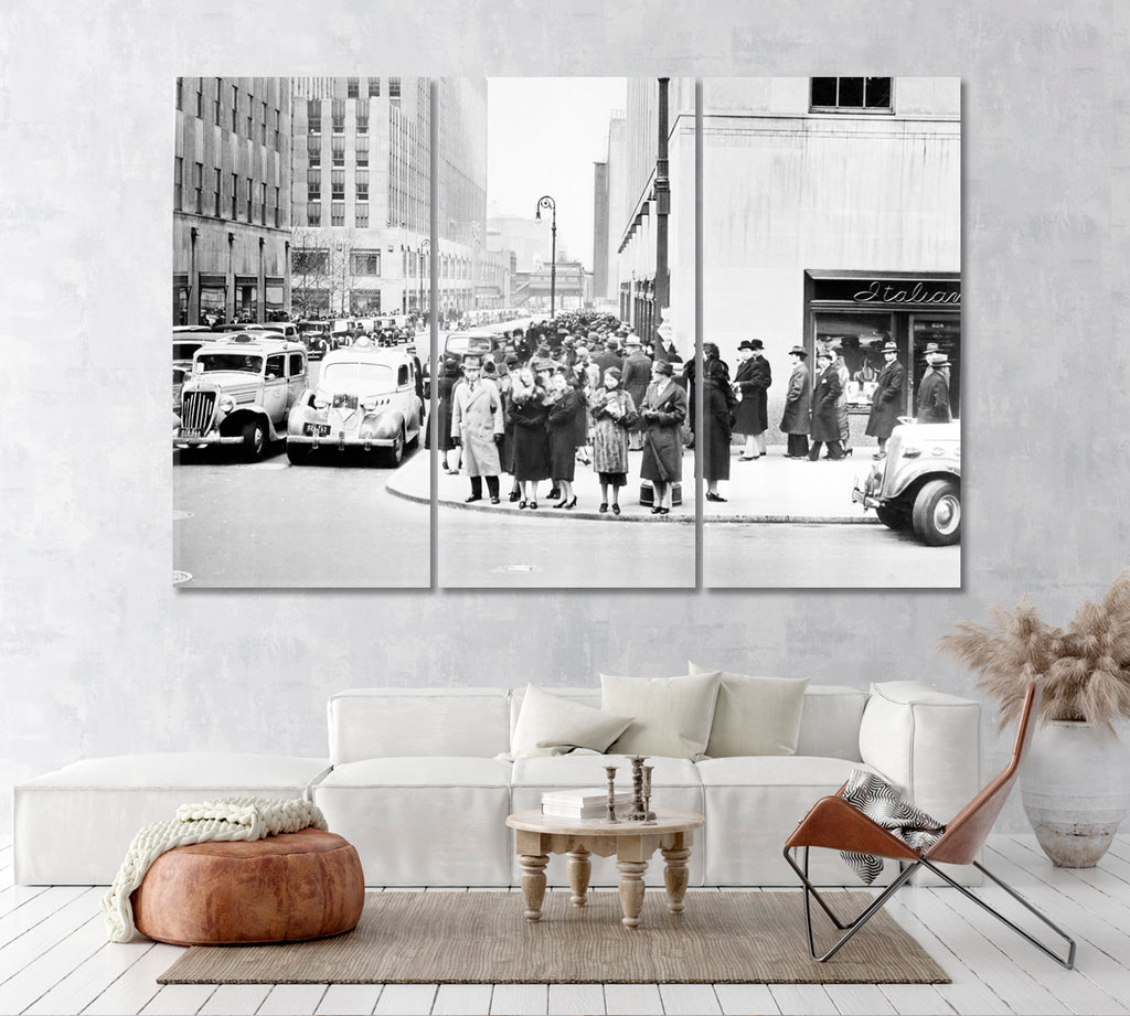 Fifth Avenue and 50th Street with Rockefeller Plaza New York 1938 Canvas Print ArtLexy 3 Panels 36"x24" inches 