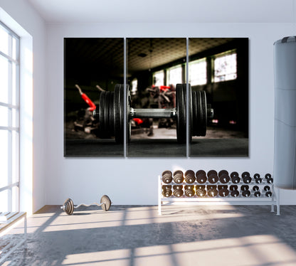 Dumbbell in Gym Canvas Print ArtLexy 3 Panels 36"x24" inches 