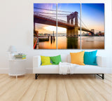 Brooklyn Bridge at Dawn New York Canvas Print ArtLexy 3 Panels 36"x24" inches 