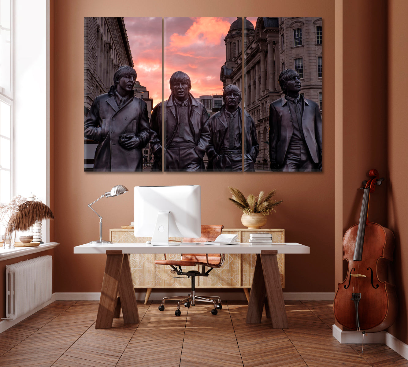 Statue of The Beatles Liverpool Canvas Print ArtLexy 3 Panels 36"x24" inches 