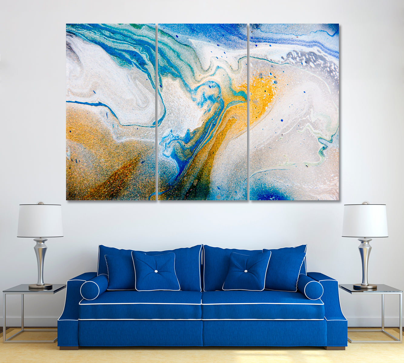 Beautiful Abstract Mixed Acrylic Paints Canvas Print ArtLexy 3 Panels 36"x24" inches 