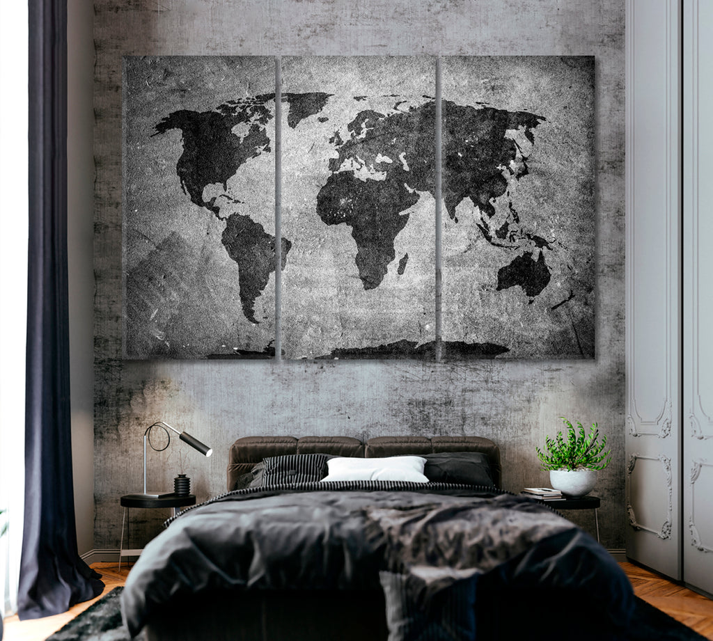 Retro World Map Canvas Print ArtLexy 3 Panels 36"x24" inches 