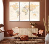 Vintage World Map Canvas Print ArtLexy 3 Panels 36"x24" inches 