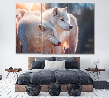 Two Beautiful Arctic Wolf in Forest Canvas Print ArtLexy 3 Panels 36"x24" inches 