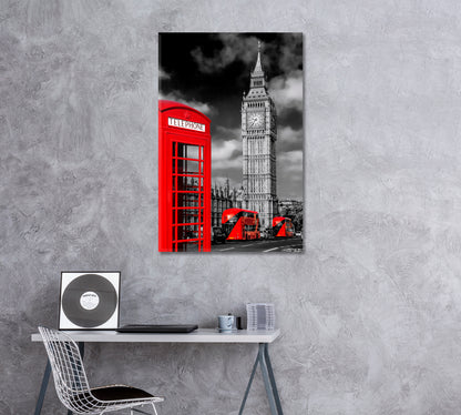 London Symbols Big Ben Double Decker Buses and Red Telephone Booth Canvas Print ArtLexy   