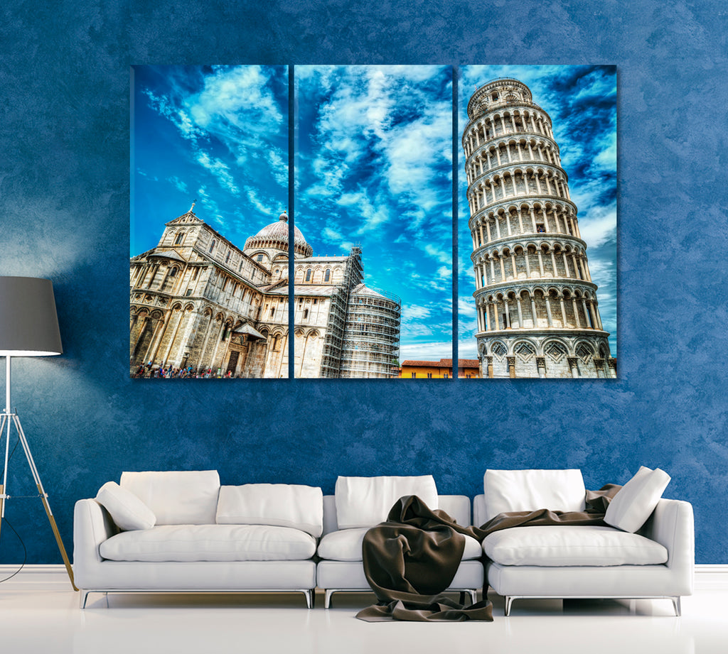 Leaning Tower of Pisa. Pisa Cathedral Italy Canvas Print ArtLexy 3 Panels 36"x24" inches 