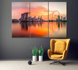 Singapore at Sunset Canvas Print ArtLexy 3 Panels 36"x24" inches 