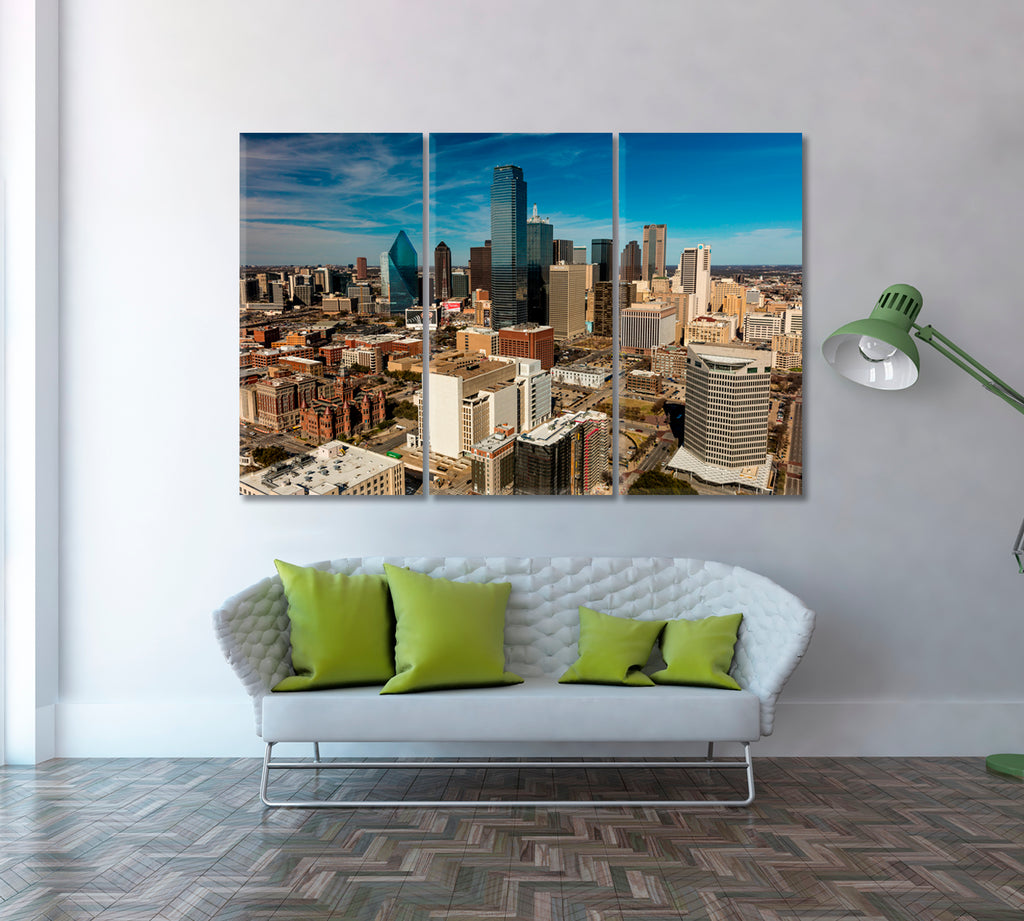 Downtown Dallas Texas City Skyline Canvas Print ArtLexy 3 Panels 36"x24" inches 