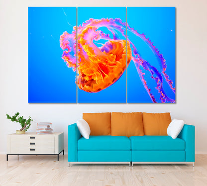 Orange Jellyfish Canvas Print ArtLexy 3 Panels 36"x24" inches 