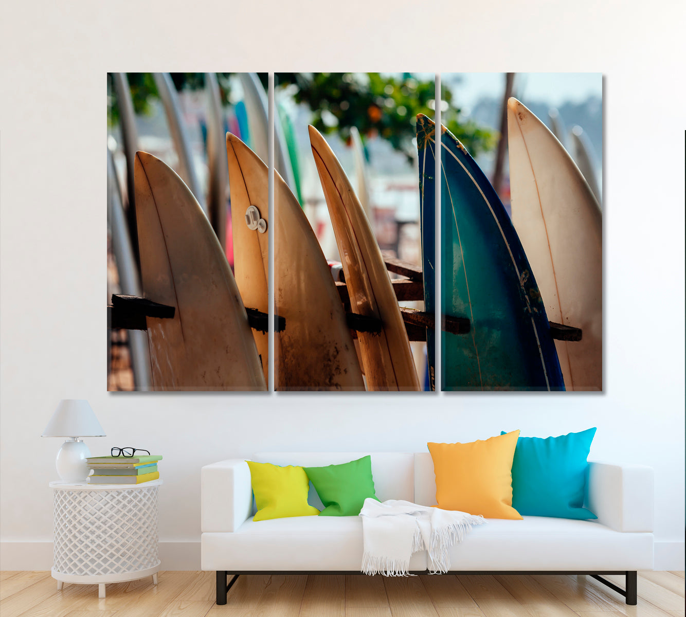 Surf Boards on Weligama Beach Sri Lanka Canvas Print ArtLexy 3 Panels 36"x24" inches 