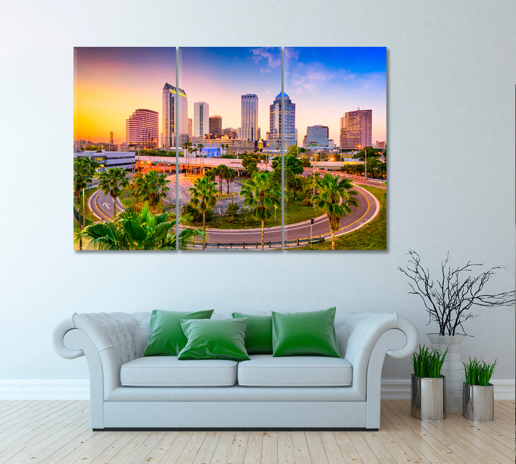 Tampa Florida Downtown Skyline Canvas Print ArtLexy 3 Panels 36"x24" inches 