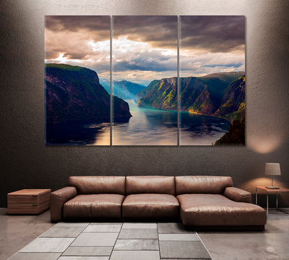 Geirangerfjord Norway Canvas Print ArtLexy 3 Panels 36"x24" inches 
