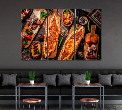 Traditional Turkish Cuisine Pizza Sucuk Hummus Kebab Canvas Print ArtLexy   
