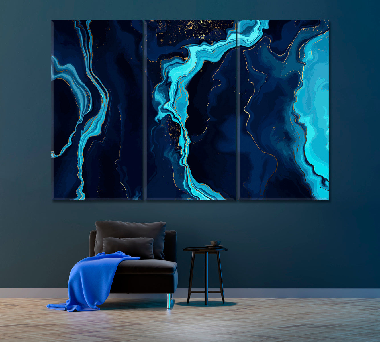 Blue Marble Ocean Swirls Canvas Print ArtLexy 3 Panels 36"x24" inches 