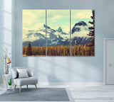 Canadian Mountains on Foggy Day Canvas Print ArtLexy 3 Panels 36"x24" inches 