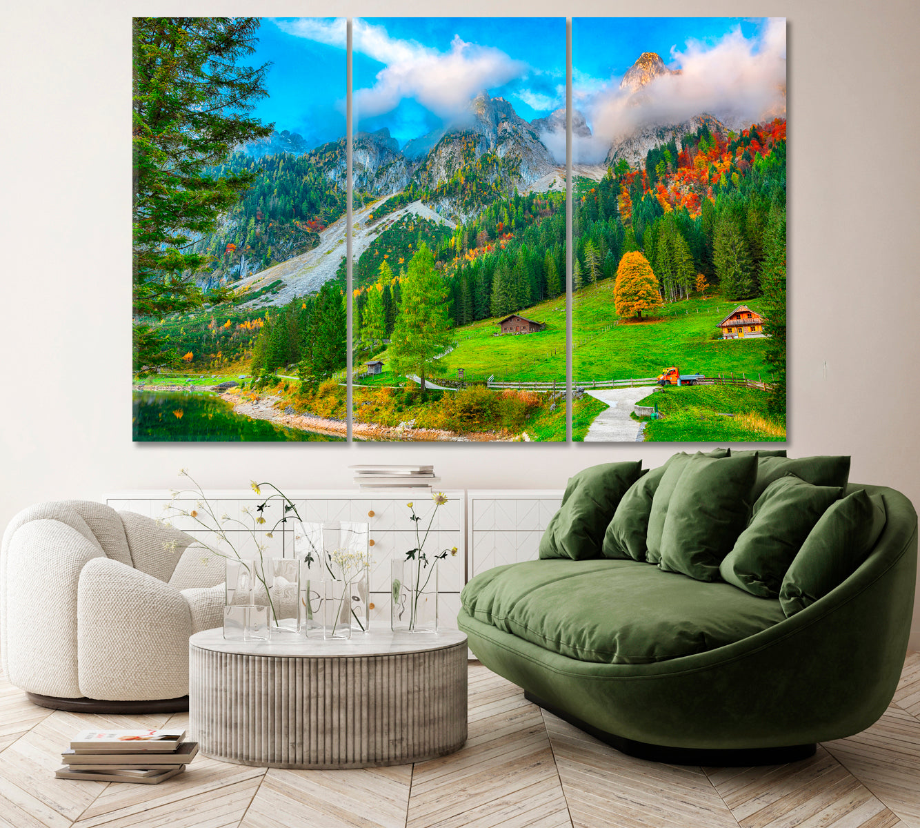 Dachstein Mountain Austria Canvas Print ArtLexy 3 Panels 36"x24" inches 