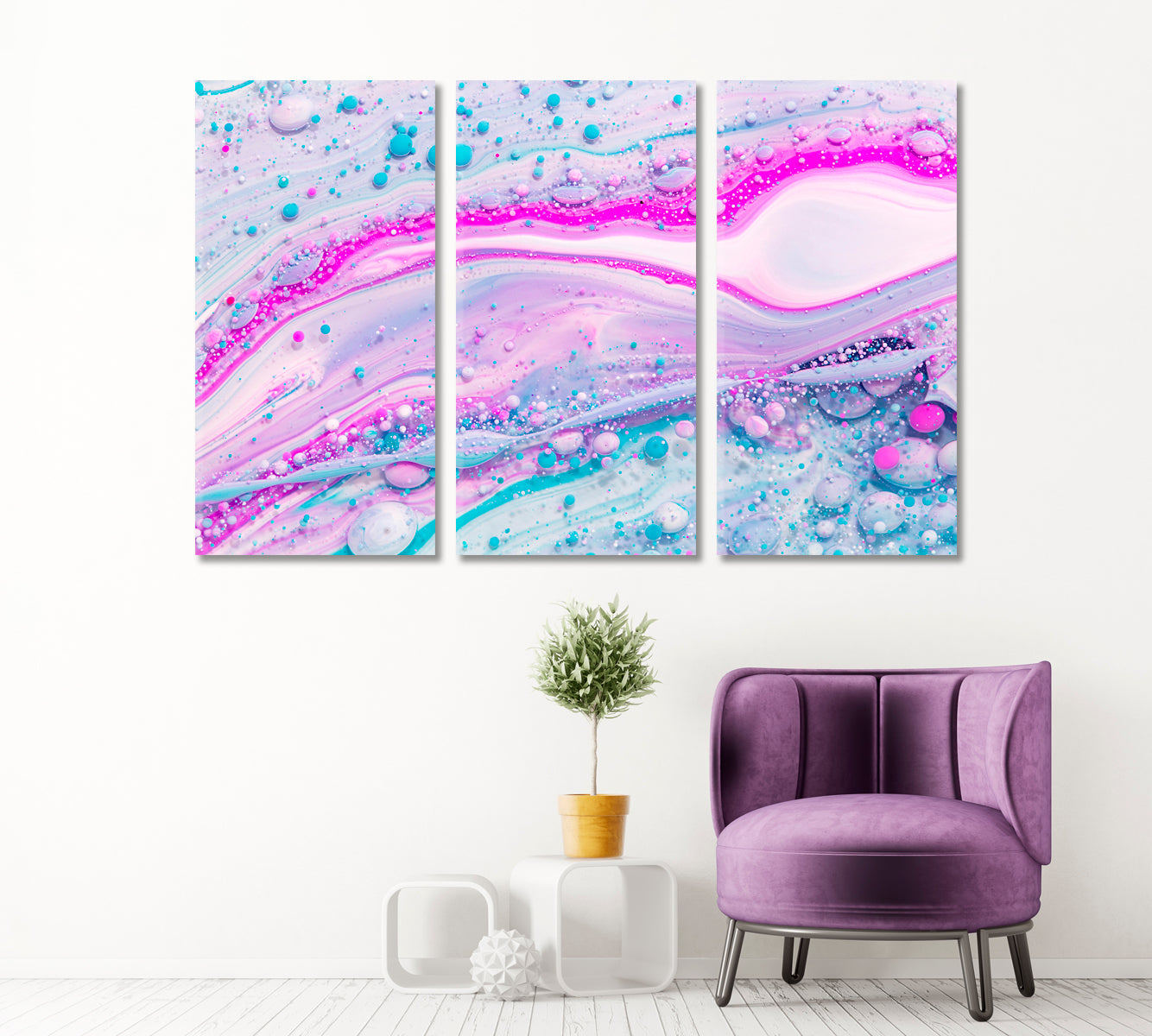 Fluid Abstract Mixed Paint Flowing Bubbles Canvas Print ArtLexy 3 Panels 36"x24" inches 