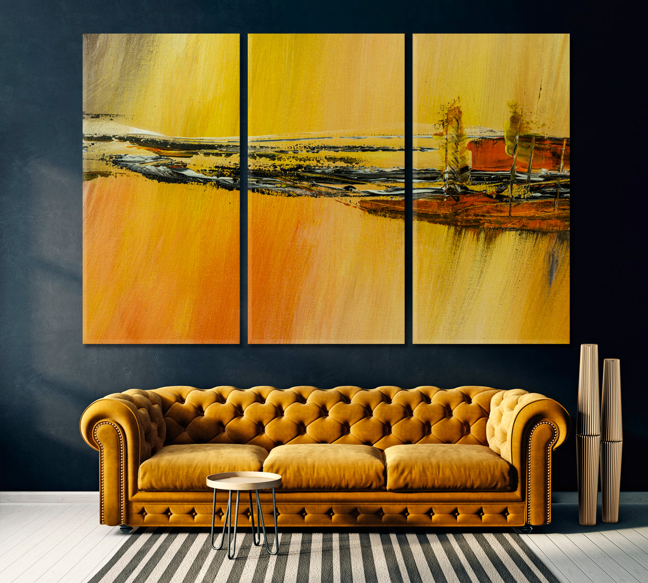 Abstract Autumn Landscape Canvas Print ArtLexy 3 Panels 36"x24" inches 