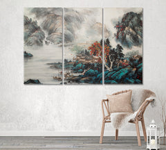 Chinese Traditional Landscape Canvas Print ArtLexy 3 Panels 36"x24" inches 