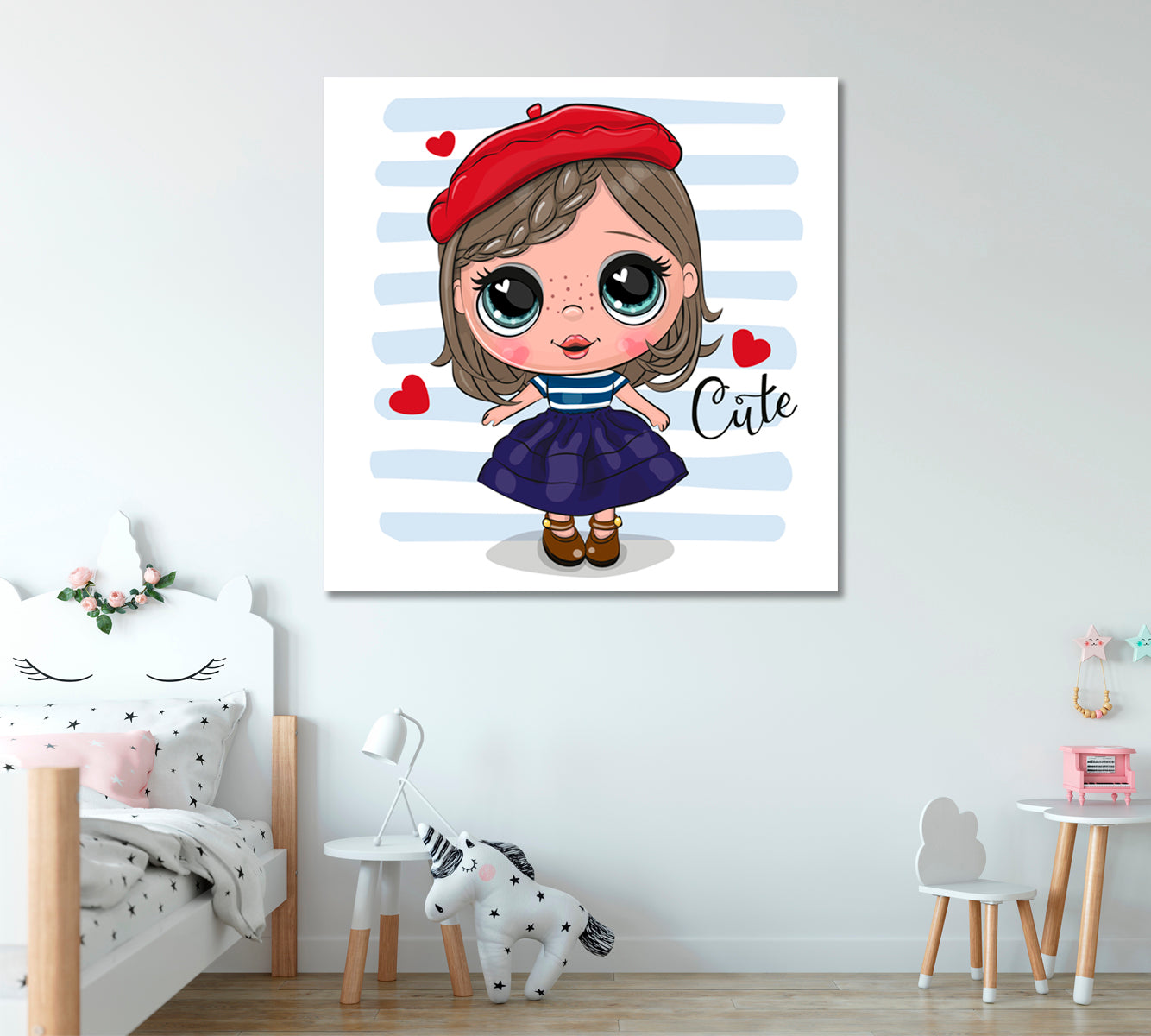 Baby Girl in Red Beret Canvas Print ArtLexy   