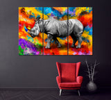 Modern Colorful Rhino Canvas Print ArtLexy 3 Panels 36"x24" inches 